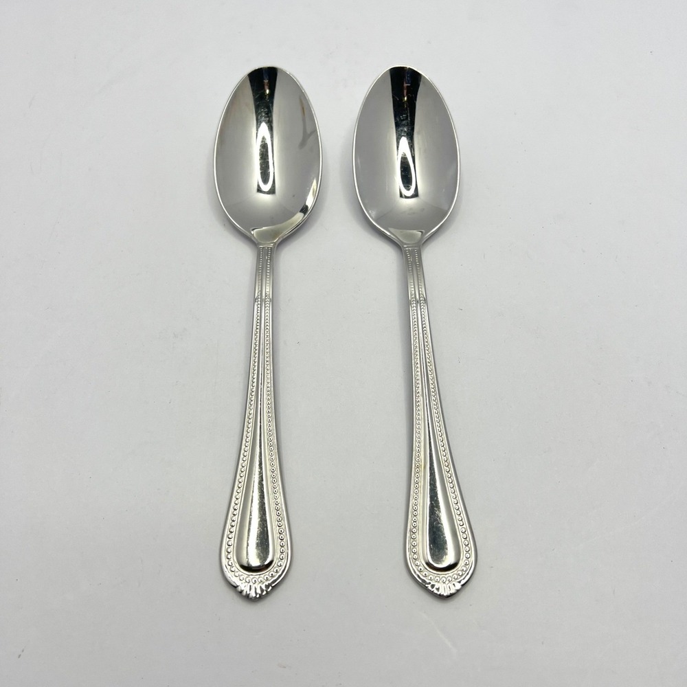 Wallace Silver Chatham Bead Oval Soup Spoon Set of 2 Stainless Steel Vietnam